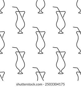 Patrón sin costuras de Vector de cóctel de alcohol. Dibujos de línea negra sobre fondo blanco. Mejor para textiles, Fondos de pantalla, papel de embalaje, paquete y decoración de la barra.