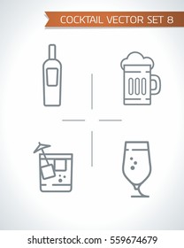 Alcohol cocktails and drink icon vector set