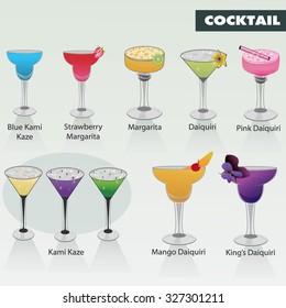 Alcohol and cocktails drinks  icon set. Vector illustration.