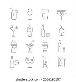 Alcohol and cocktails icons set. Alcohol and cocktails pack symbol vector elements for infographic web