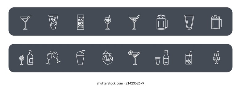 Alcohol and cocktails icons set . Alcohol and cocktails pack symbol vector elements for infographic web