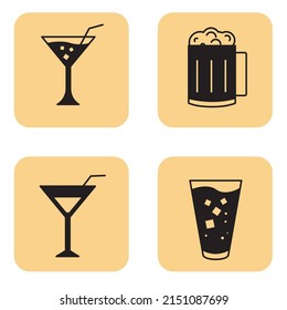 Alcohol and cocktails icons set . Alcohol and cocktails pack symbol vector elements for infographic web