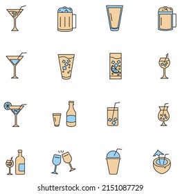 Alcohol and cocktails icons set . Alcohol and cocktails pack symbol vector elements for infographic web