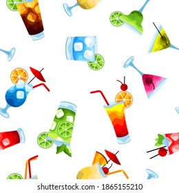 Alcohol cocktails seamless pattern. Stylized image of alcoholic beverages and drinks.