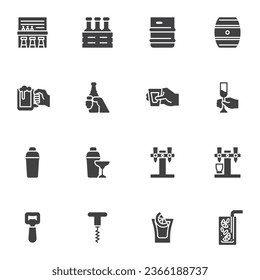 Alcohol and cocktails vector icons set, modern solid symbol collection, filled style pictogram pack. Signs, logo illustration. Set includes icons as pub beverages, bar drinks, beer, vine bottle, vodka