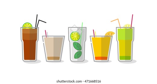 Alcohol cocktails vector icons set. Party and relaxation topics. 