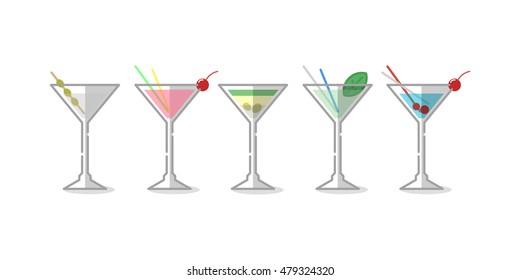 Alcohol cocktails vector icons set. 
