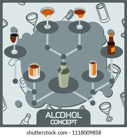 Alcohol color concept isometric icons