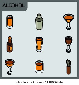 Alcohol color outline isometric icons