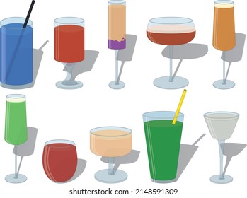 Alcohol colorful cocktails collection vector illustration