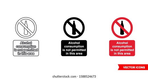Alcohol consumption is not permitted in this area prohibitory sign icon of 3 types: color, black and white, outline. Isolated vector sign symbol.