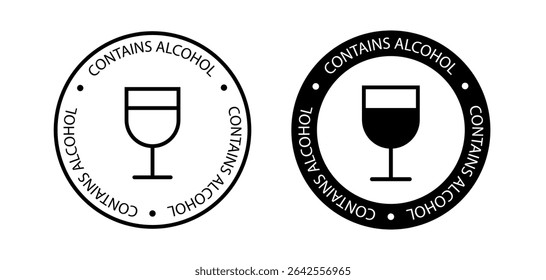 Alcohol contain icon for medication, cosmetic, food, candies. Wine glass icon. Product contains alcohol sign. Vector illustration on white background.