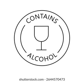 Alcohol contain icon for medication, cosmetic, food, candies. Wine glass icon. Product contains alcohol sign. Vector illustration on white background.