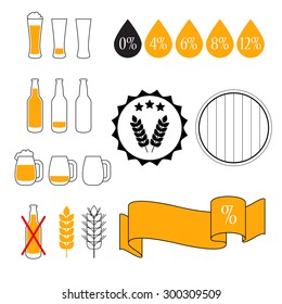 Alcohol Content Levels, Isolated Vector Label Set