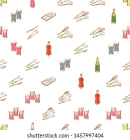 Alcohol and Cutlery set. Background for printing, design, web. Usable as icons. Seamless. Colored.