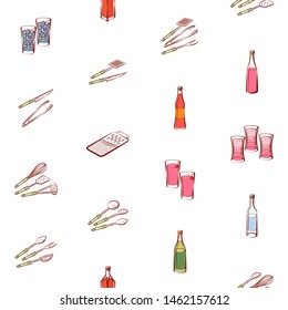 Alcohol and Cutlery set. Background for printing, design, web. Usable as icons. Seamless. Colored.