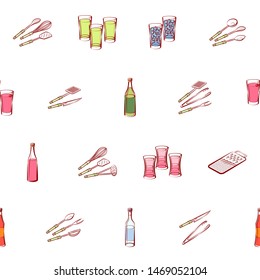 Alcohol and Cutlery set. Background for printing, design, web. Usable as icons. Seamless. Colored.