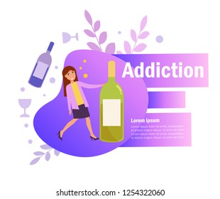 Alcohol dependence Vector. Cartoon. Isolated art on white background. Flat