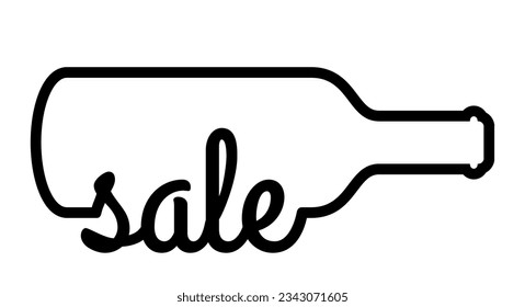 Botella de descuento de alcohol. Dibujo de línea continuo. Plantilla de acción de descuento. Ilustración vectorial plana aislada en fondo blanco.