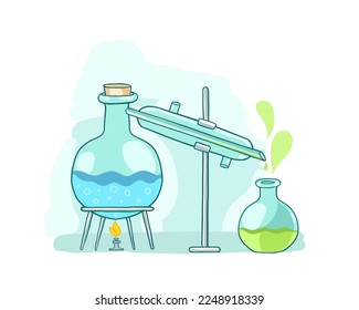 Alcohol distillation making. Distiller equipment. Vector infographic illustration.