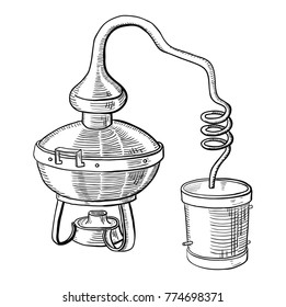 Alcohol Distillation Process. Vector Illustration