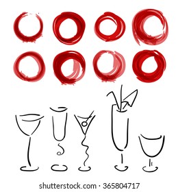 Alcohol Drawings and wine stains. vector illustration