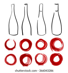 Alcohol Drawings and wine stains. vector illustration
