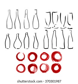 Alcohol Drawings and wine stains. vector illustration