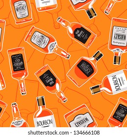 alcohol drink bottles seamless patterns. whiskey bottles endless background
