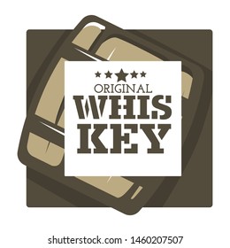 Alcohol drink brand whiskey house isolated icon wooden barrel vector factory or brewery bar emblem or logo single malt organic beverage aging, and fermentation handmade beverage production storehouse