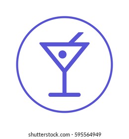 Alcohol drink, cocktail circular line icon. Round sign. Flat style vector symbol