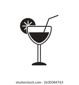 Alcohol Drink Cocktail Icon – Circular Line Style Silhouette on White Background