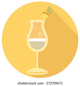 Alcohol drink and cocktail icon in flat design style. Cocktail icon with long shadow. Vintage Cocktail. Vector illustration of cocktail. Pina Colada