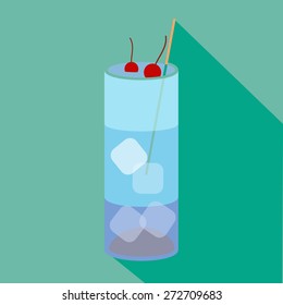 Alcohol drink and cocktail icon in flat design style. Cocktail icon with long shadow. Vintage Cocktail. Vector illustration of cocktail. BLUE LAGOON 