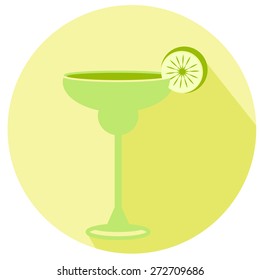 Alcohol drink and cocktail icon in flat. Cocktail icon with long shadow. Margarita