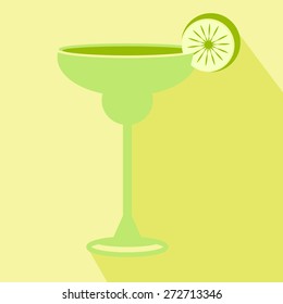 Alcohol drink and cocktail icon in flat. Cocktail icon with long shadow. Margarita