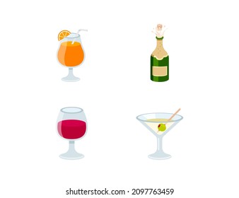 Alcohol drink color icon set. Vector Alcohol drinks emoji illustration collection