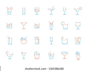 Alcohol drink glass icon. Martini shaking champagne margarita lime alcohol bar colored vector symbols. Illustration of color cocktail and champagne, whiskey and alcoholic beverage