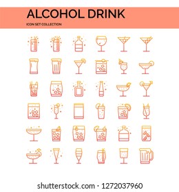 Alcohol Drink Icons Set. UI Pixel Perfect Well-crafted Vector Thin Line Icons. The illustrations are a vector.