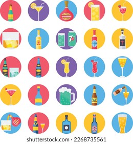 Alcohol and drink icons set, Alcohol vector icons set, Alcohol icons pack, Alcohol and drink vector icons, drink  pack, beverage  set,  and drink flat 

