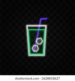 Alcohol drink icons.alcoholic drinks. neon style. Summer non-alcoholic drinks with lemon, lime and mint ice cubes. Whiskey on the rocks, tequila, vodka, sambuca, mojito and martini.