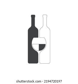 alcohol drink logo consists of a wine glass icon with a wine bottle. vector design template