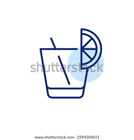 Alcohol drink in tumbler glass with slice of lemon. Bar, restaurant menu. Party and socializing events. Pixel perfect, editable stroke vector icon