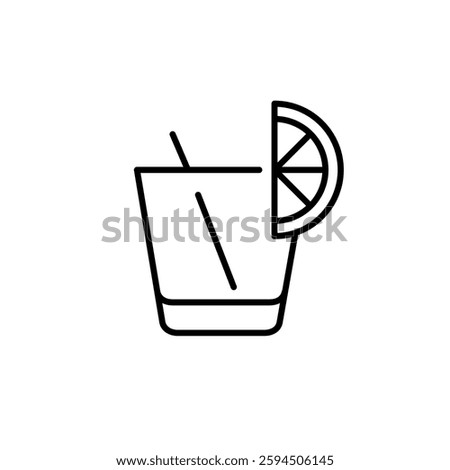 Alcohol drink in tumbler glass with slice of lemon. Bar, restaurant menu. Party and socializing events. Pixel perfect, editable stroke vector icon