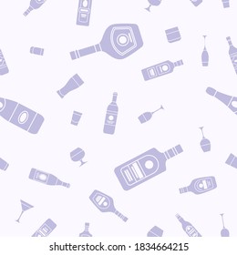Alcohol drink - Vector background (seamless pattern) of silhouettes glass, bottle, wine, beer, champagne, whiskey, vodka, cognac and others for graphic design