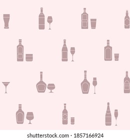 Alcohol drink - Vector background (seamless pattern) of glass, bottle, wine, beer, champagne, whiskey, vodka, cognac and others for graphic design
