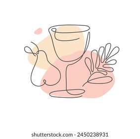 Alcohol Drink Wine One Continuous Line Drawing Sign Emblem Celebration Concept . Vector illustration of Wineglass Simple Linear Style