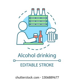 Alcohol drinking concept icon. Alcoholism idea thin line illustration. Alcohol use and abuse. Bad habit and unhealthy lifestyle. Vector isolated outline drawing. Editable stroke
