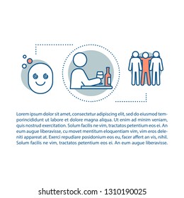 Alcohol drinking concept linear illustration. Alcoholism. Bad habit and unhealthy lifestyle. Article, brochure, magazine page. Thin line icons with text. Print design. Vector isolated outline drawing