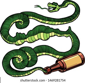 alcohol drinking green snake. Pop art retro vector illustration drawing